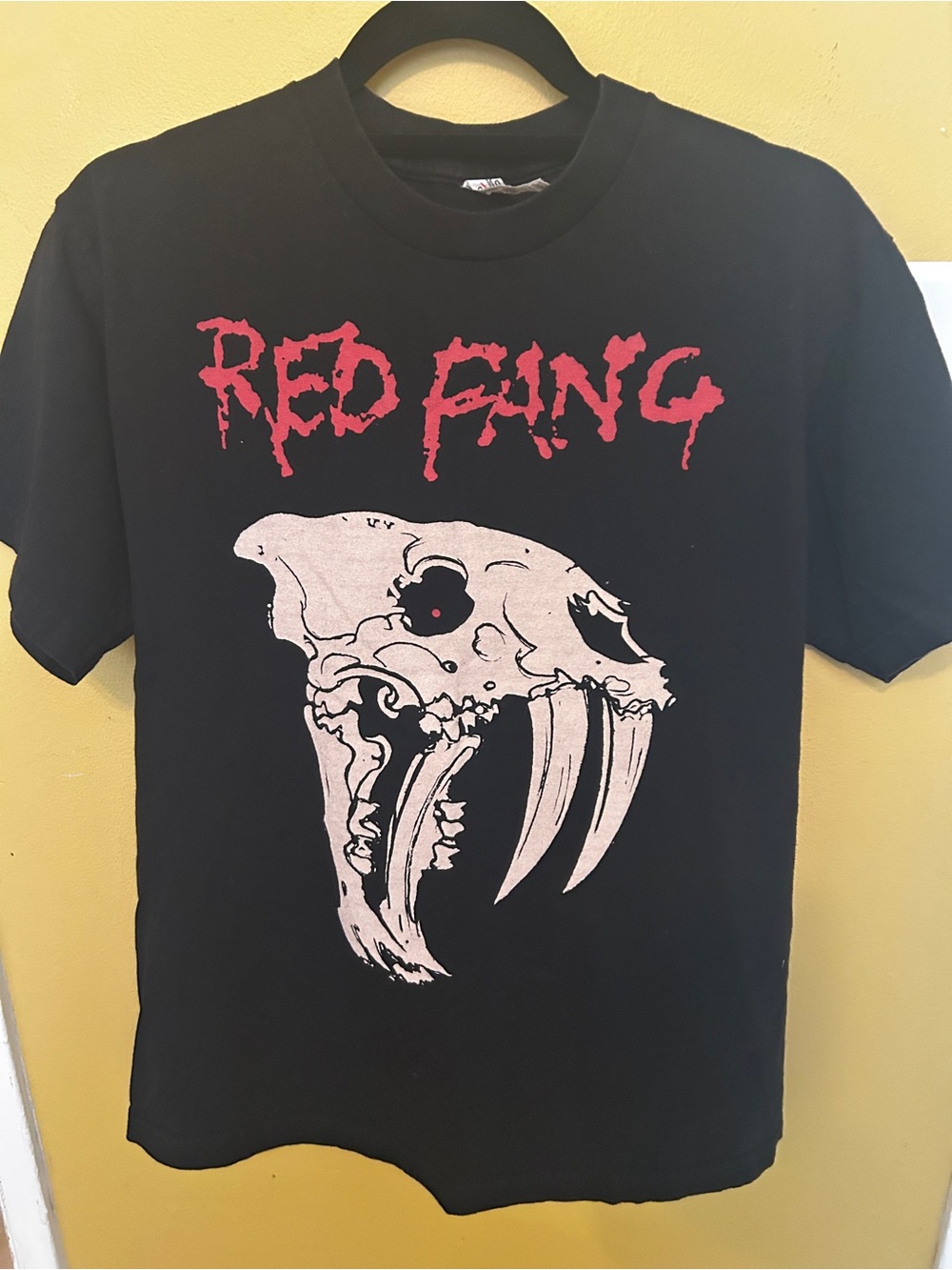Alstyle Black Tee with Red 'RED FANG' Text and Pale Skull Graphic